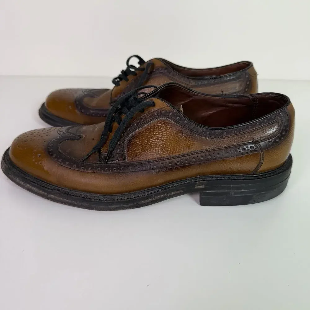 Vintage Nunn Bush Two Tone Brown Wingtip Brogue Oxford Dress Shoes Mens 7.5D USA